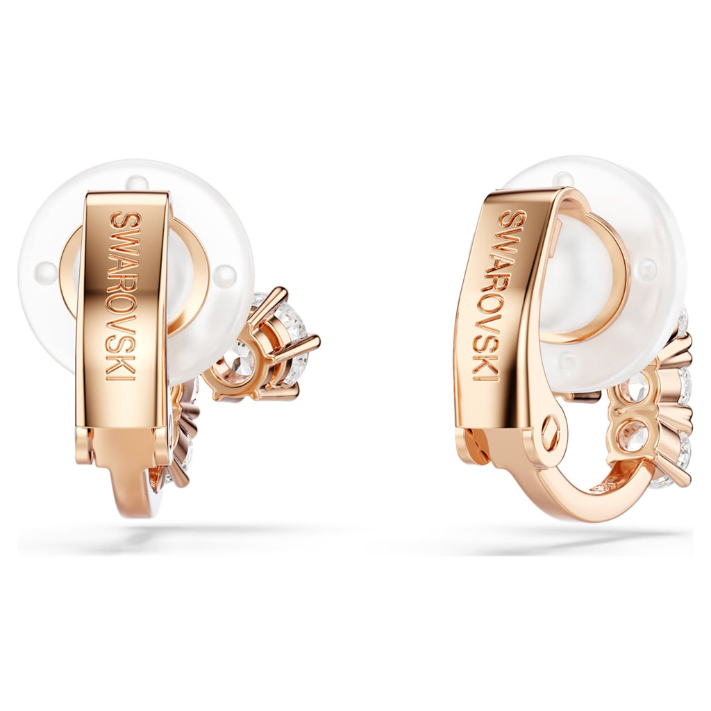 Swarovski Matrix clip earrings Round cut, White, 18K rose gold finish