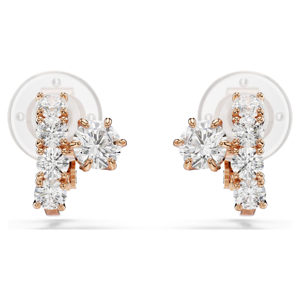 Swarovski Matrix clip earrings Round cut, White, 18K rose gold finish