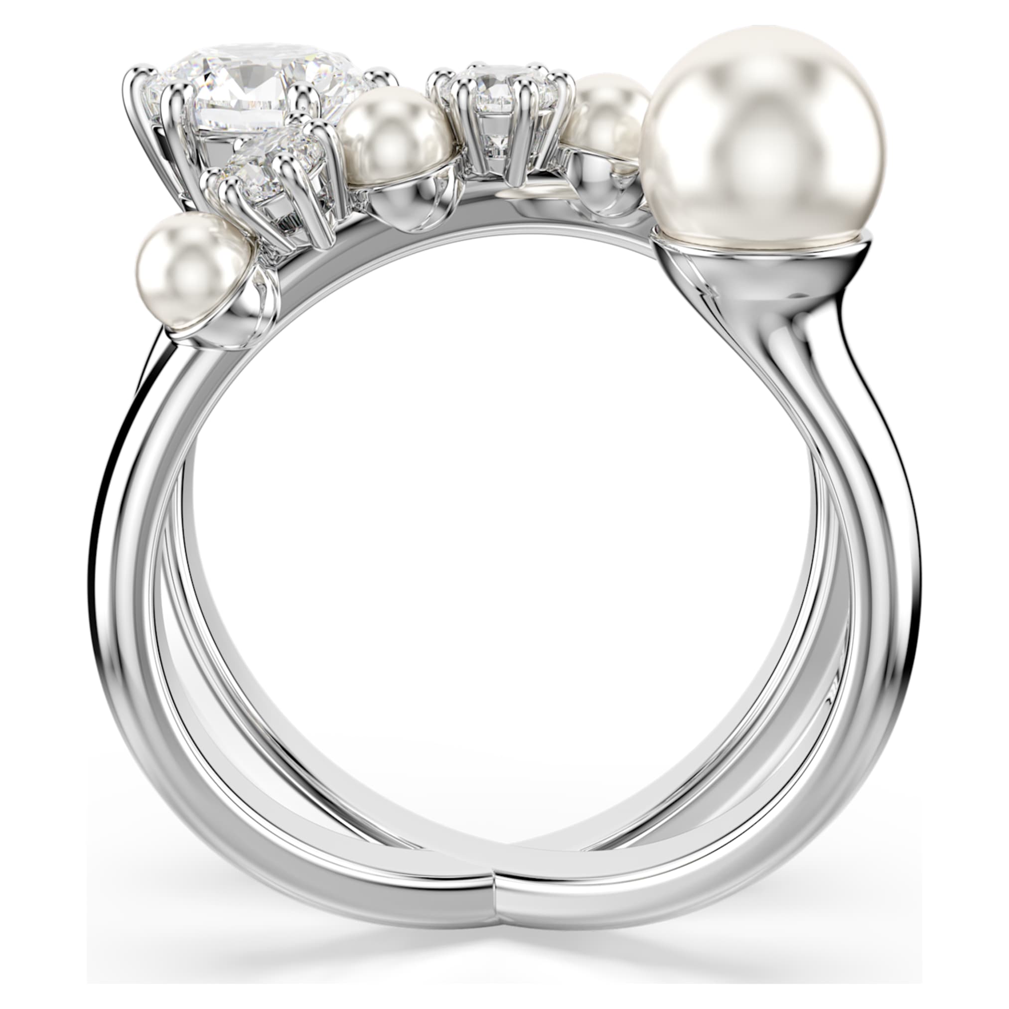 Swarovski Matrix cocktail ring Crystal pearl, Round cut, White, Rhodium plated