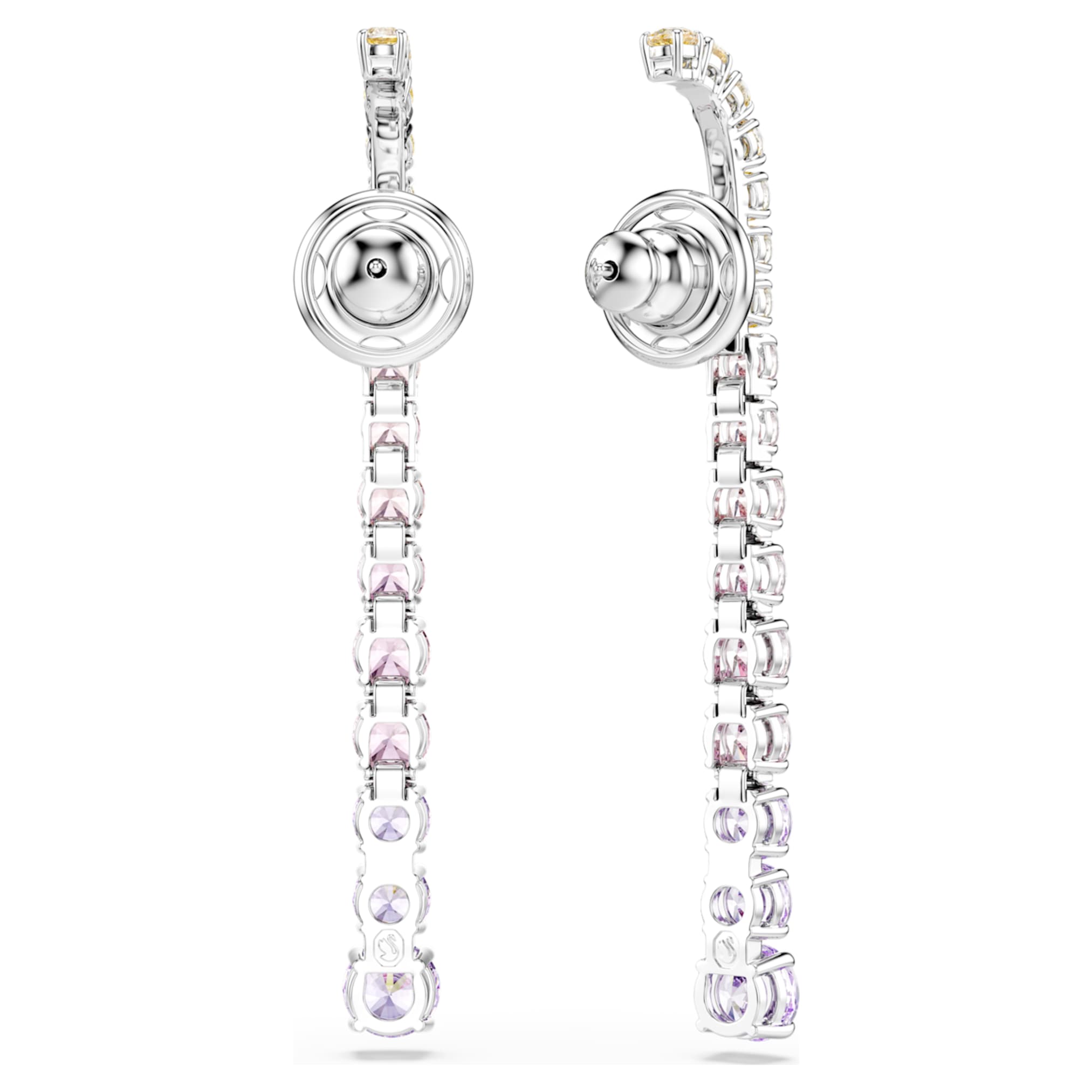 Swarovski Matrix drop earrings Gradient of round cuts, Multicolored, Rhodium plated