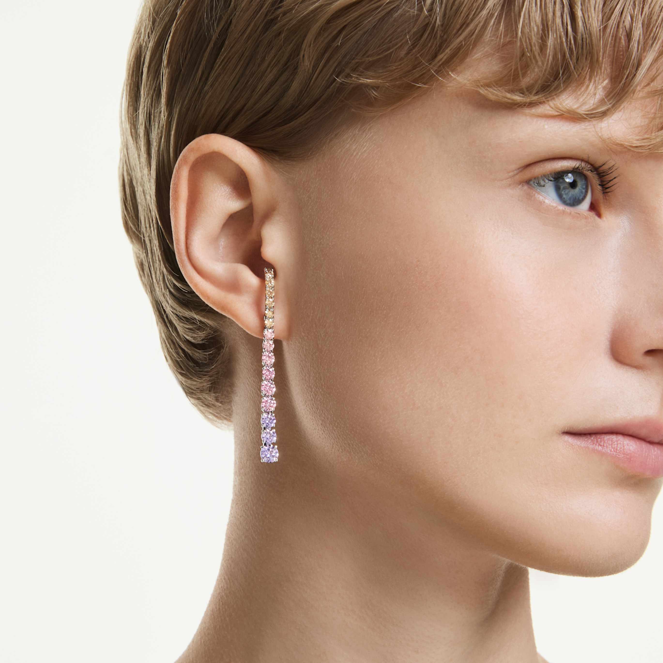 Swarovski Matrix drop earrings Gradient of round cuts, Multicolored, Rhodium plated