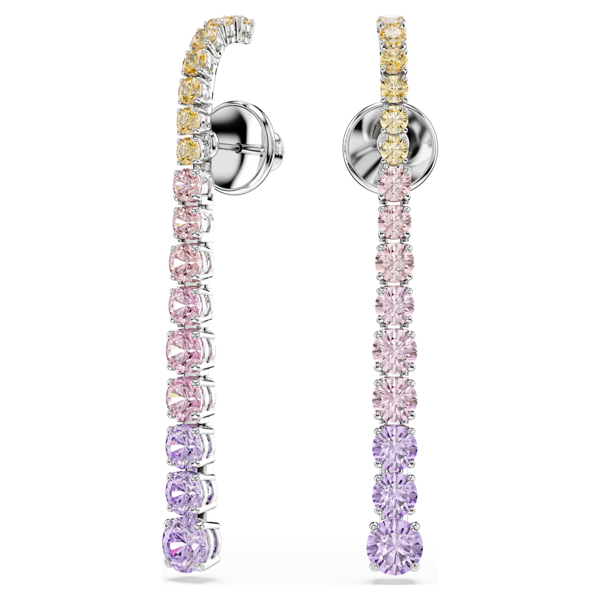 Swarovski Matrix drop earrings Gradient of round cuts, Multicolored, Rhodium plated