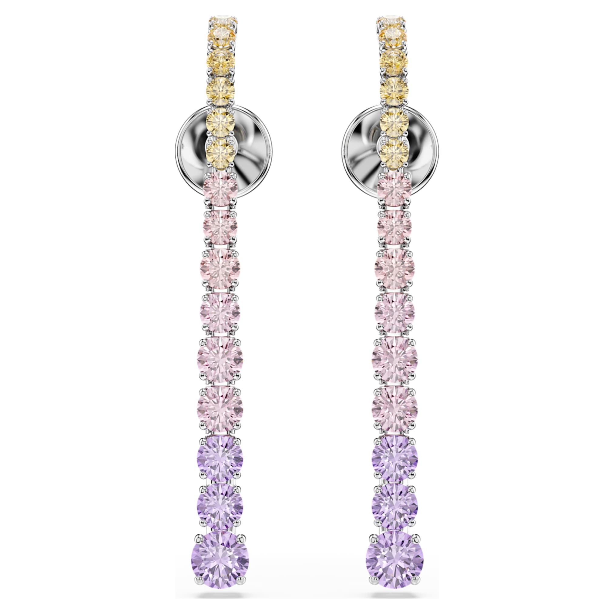 Swarovski Matrix drop earrings Gradient of round cuts, Multicolored, Rhodium plated