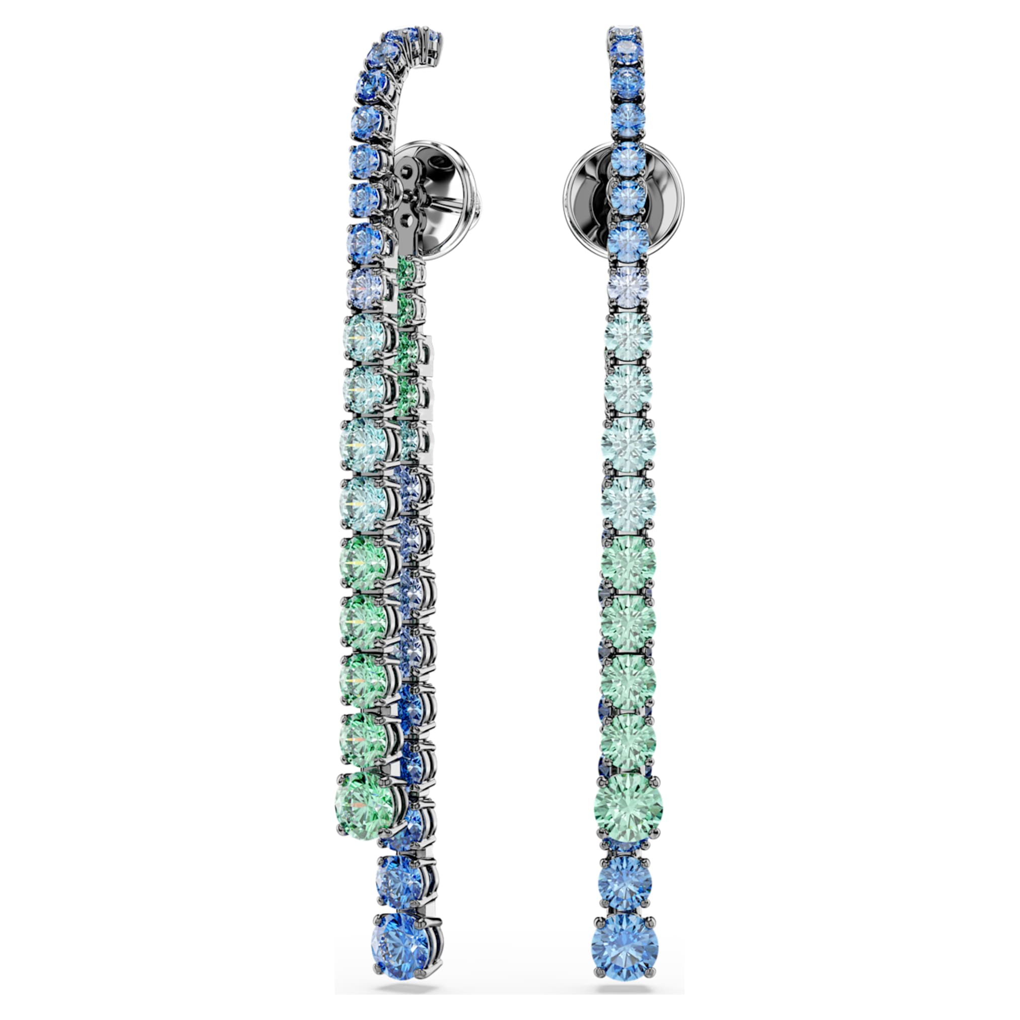 Swarovski Matrix drop earrings Gradient of round cuts, Multicolored, Ruthenium plated