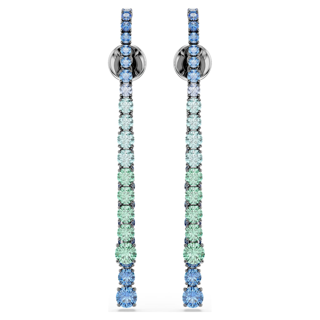 Swarovski Matrix drop earrings Gradient of round cuts, Multicolored, Ruthenium plated