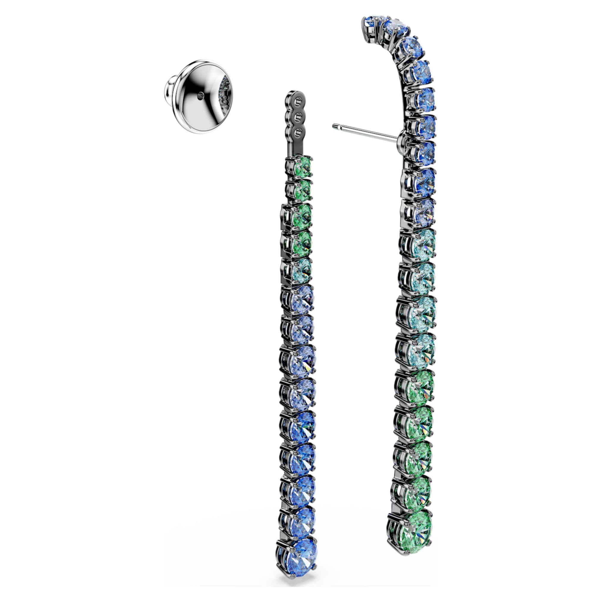 Swarovski Matrix drop earrings Gradient of round cuts, Multicolored, Ruthenium plated