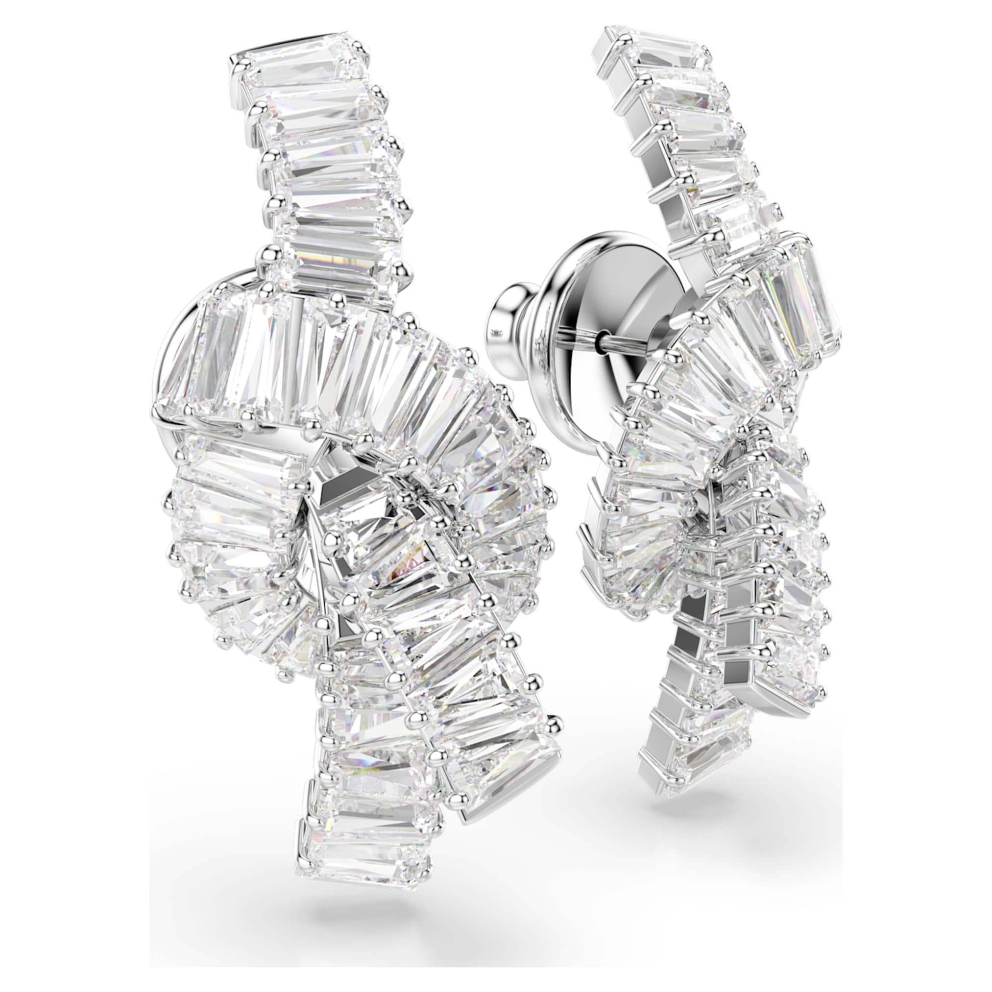 Swarovski Matrix earrings Baguette cut, Knot, White, Rhodium plated