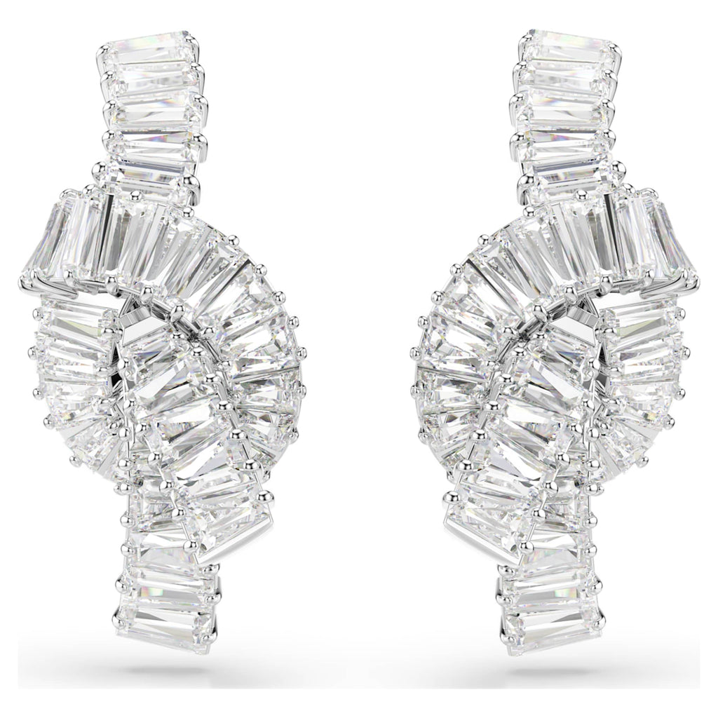 Swarovski Matrix earrings Baguette cut, Knot, White, Rhodium plated