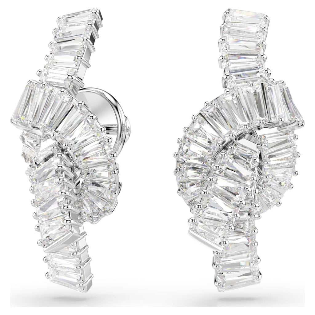 Swarovski Matrix earrings Baguette cut, Knot, White, Rhodium plated