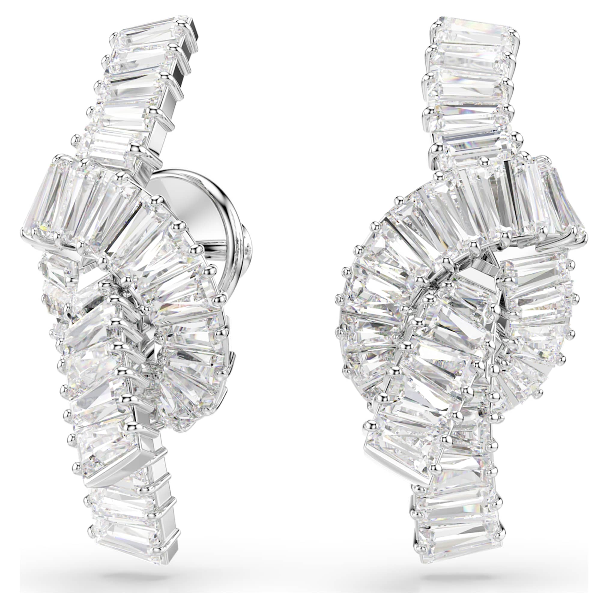 Swarovski Matrix earrings Baguette cut, Knot, White, Rhodium plated