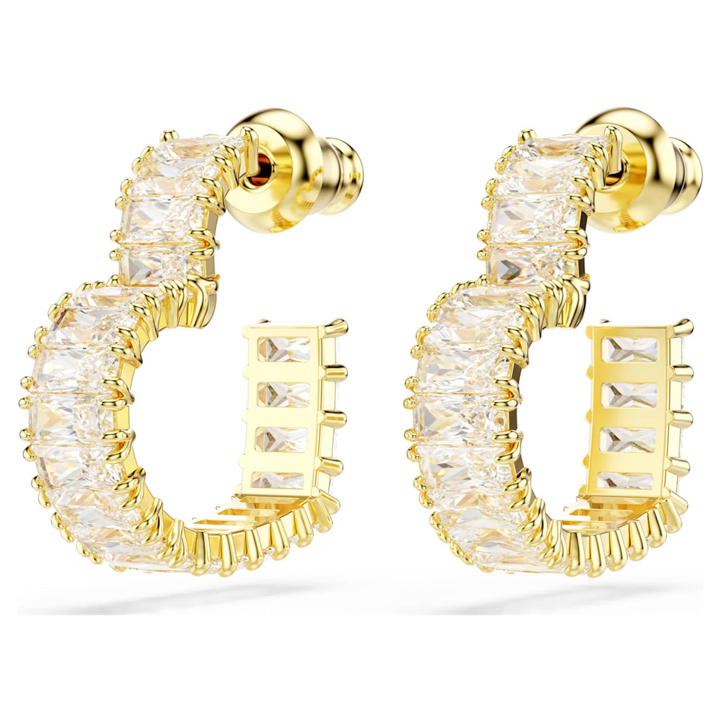 Swarovski Matrix hoop earrings Baguette cut, Heart, Small, White, 18K gold finish