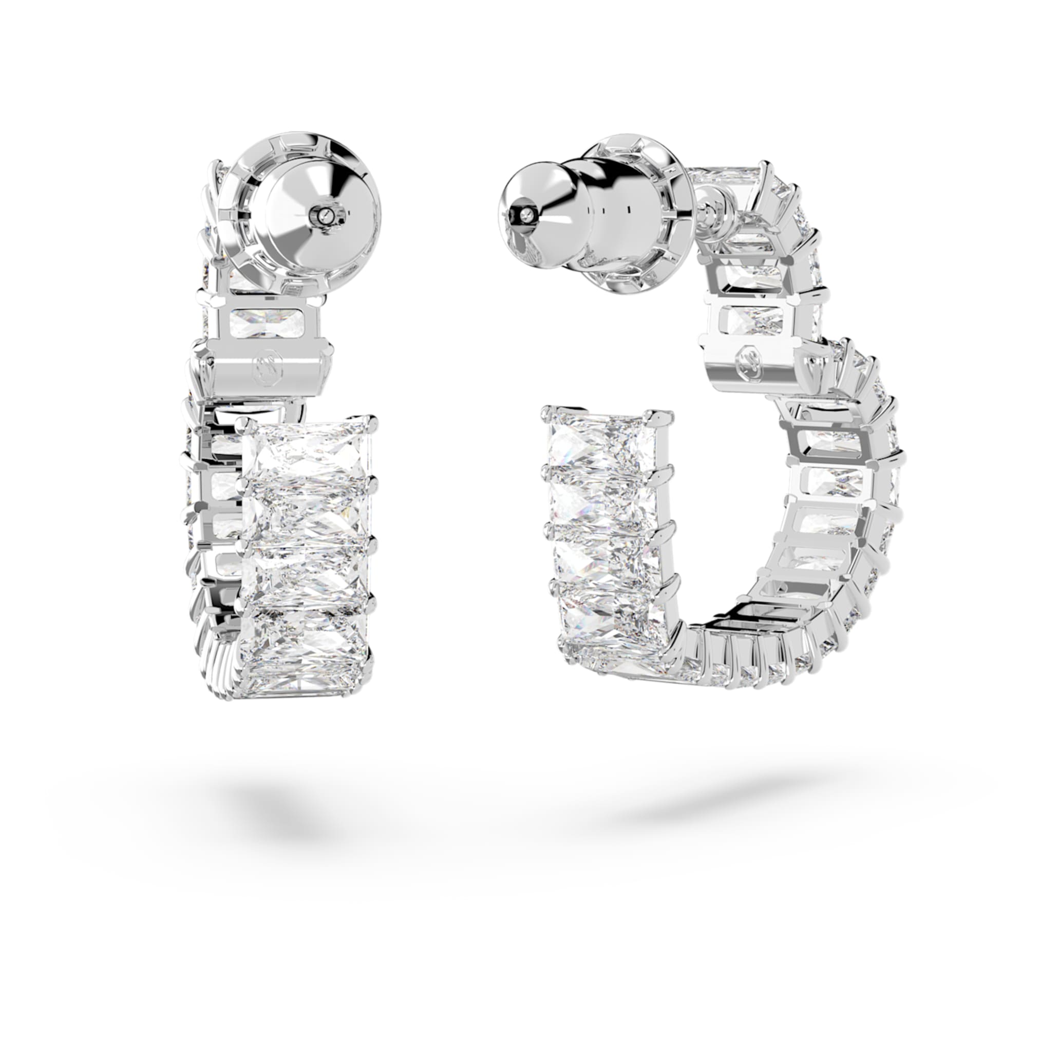 Swarovski Matrix hoop earrings Baguette cut, Heart, Small, White, Rhodium plated