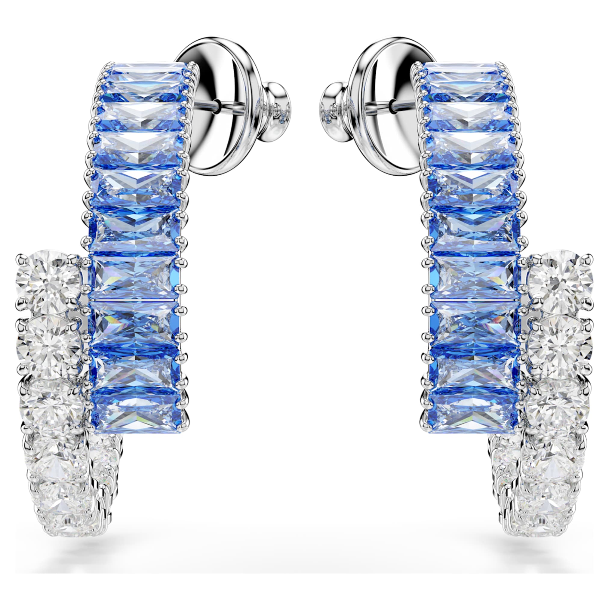 Swarovski Matrix hoop earrings Mixed cuts, Blue, Rhodium plated