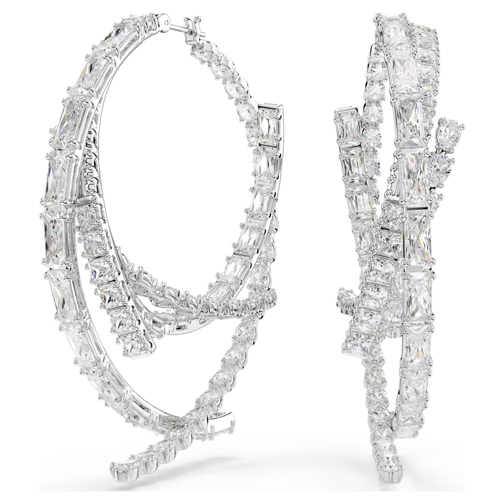Swarovski Matrix hoop earrings Mixed cuts, White, Rhodium plated