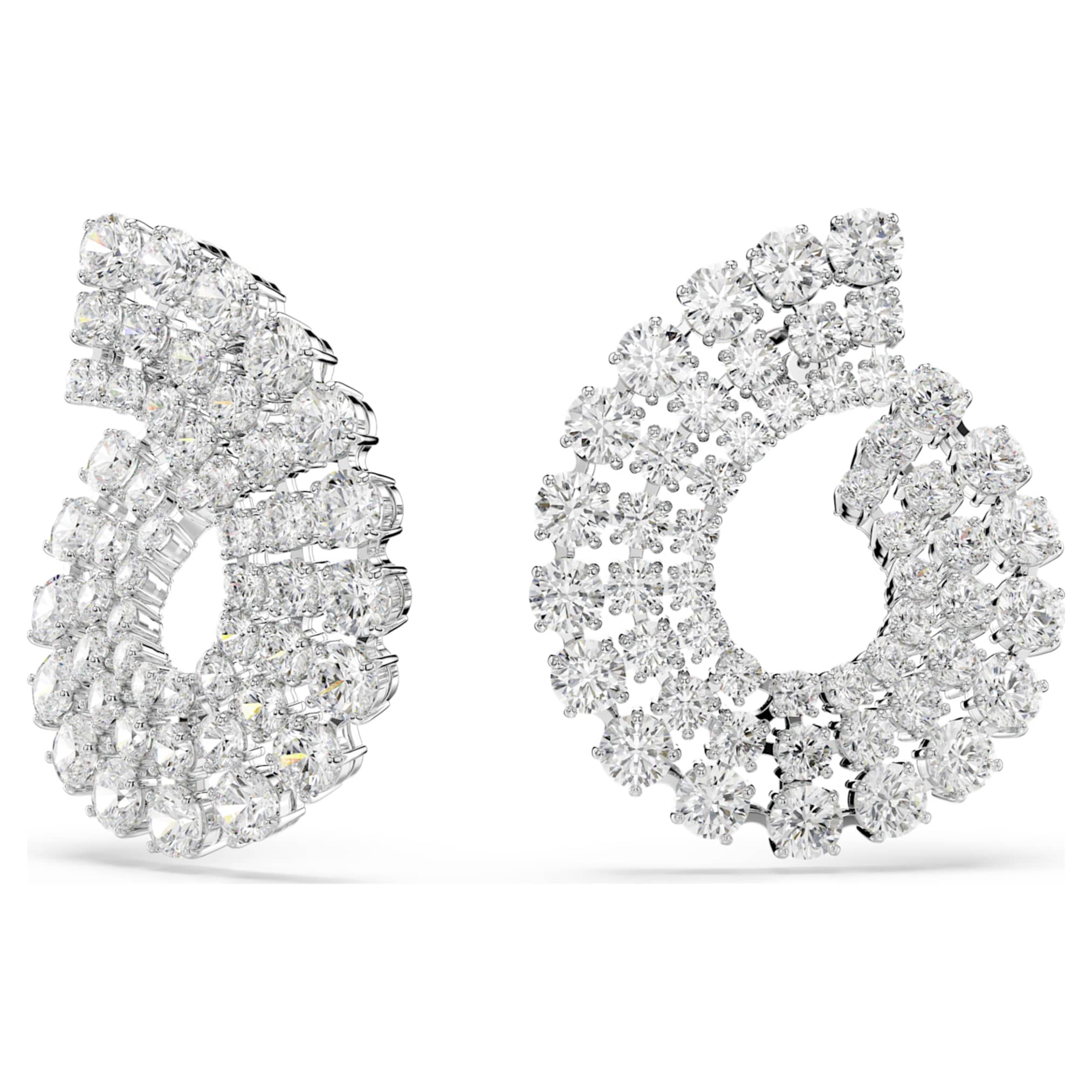 Swarovski Matrix hoop earrings Mixed round cuts, White, Rhodium plated