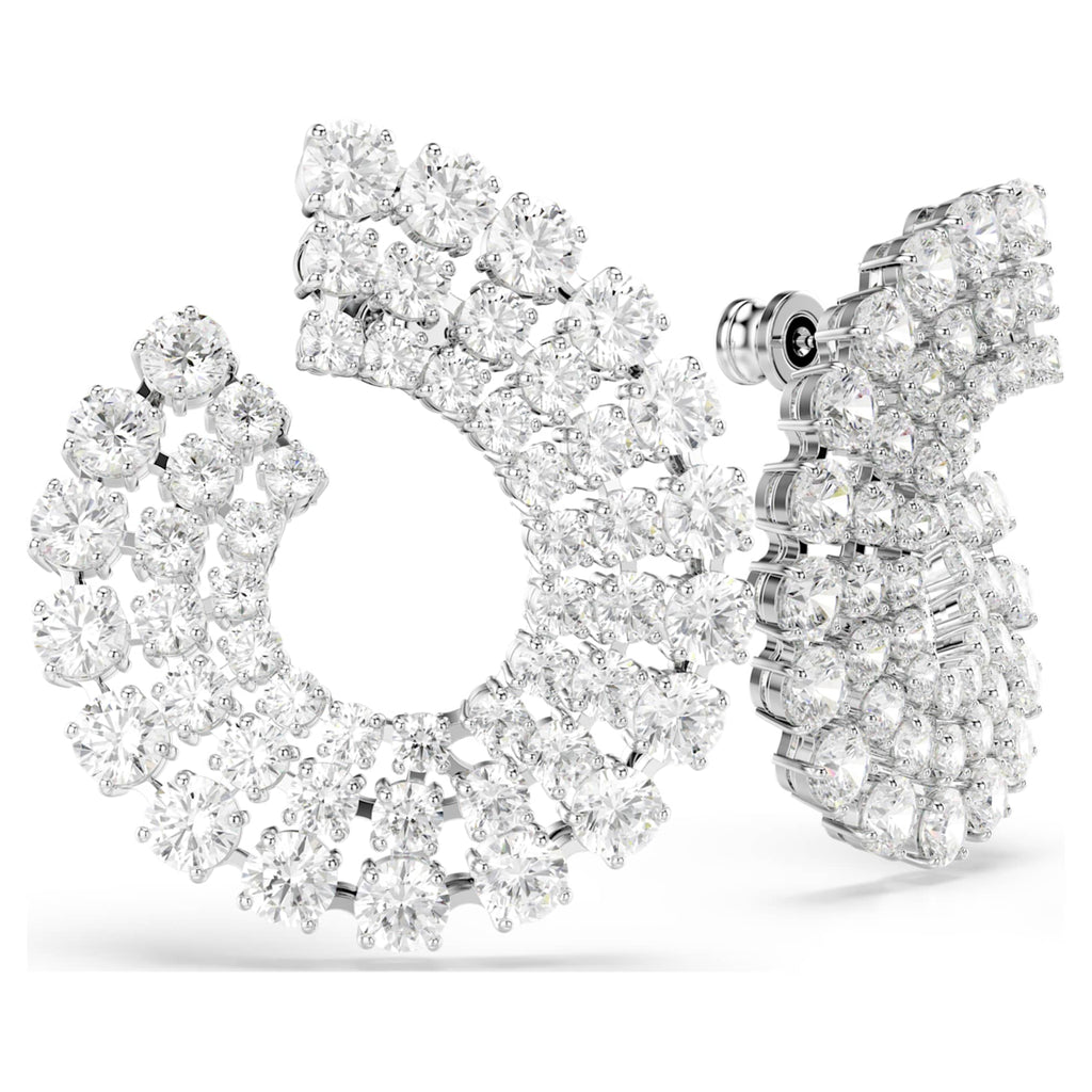 Swarovski Matrix hoop earrings Mixed round cuts, White, Rhodium plated