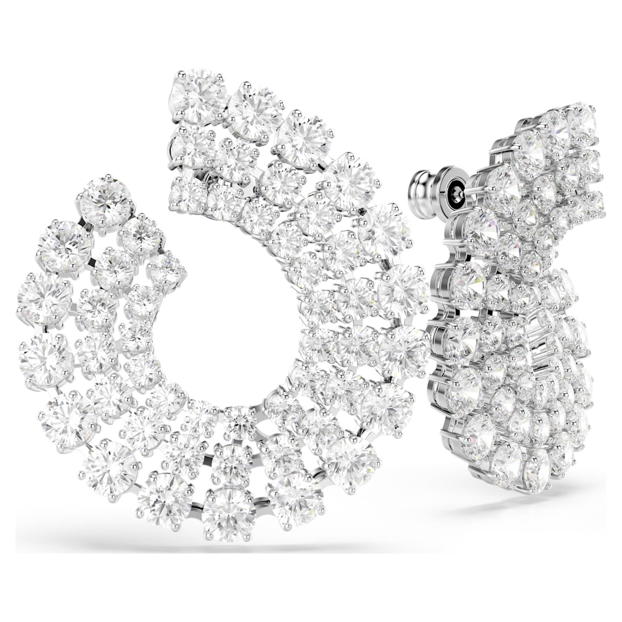 Swarovski Matrix hoop earrings Mixed round cuts, White, Rhodium plated