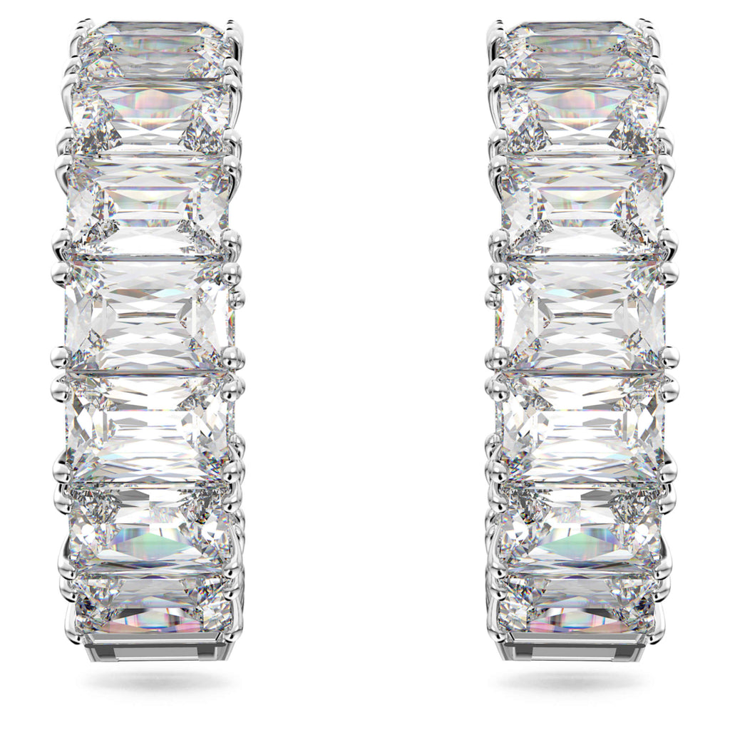 Swarovski Matrix hoop earrings Octagon cut, White, Rhodium plated