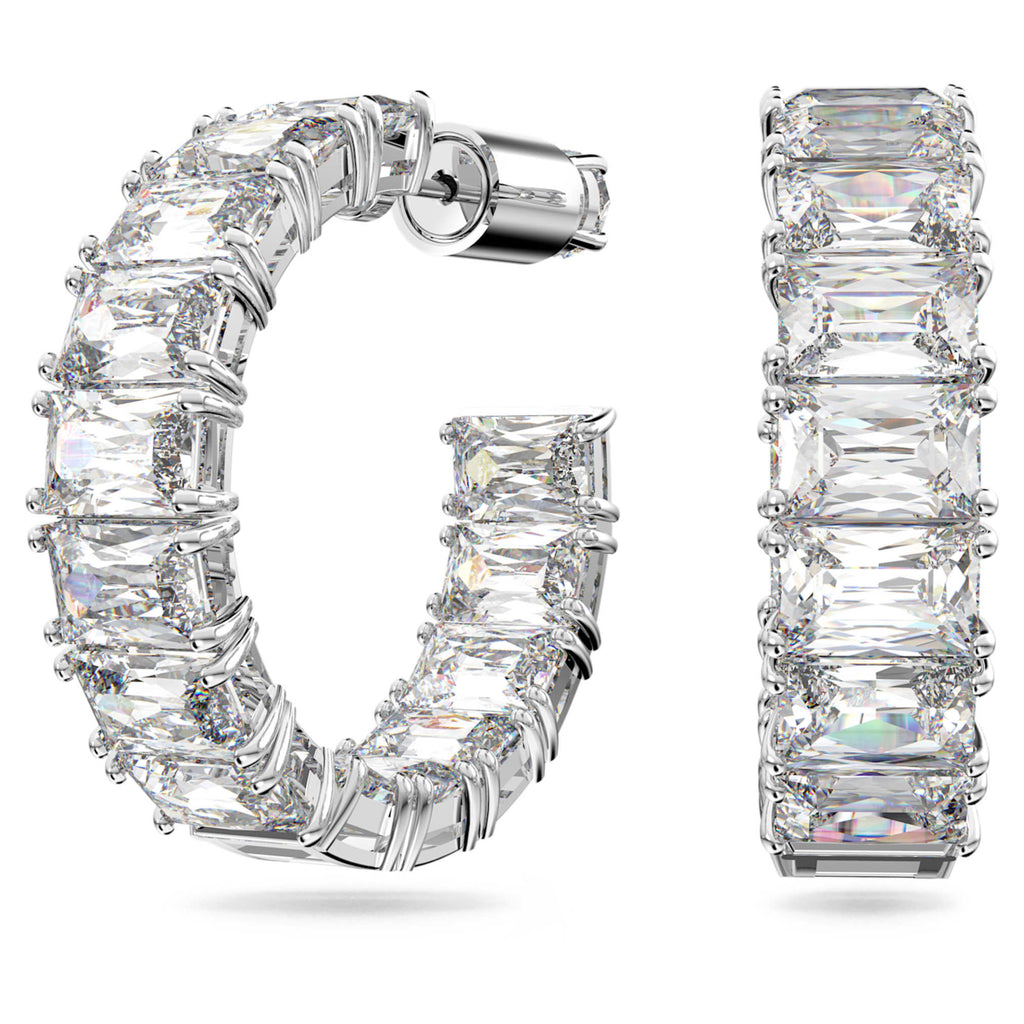Swarovski Matrix hoop earrings Octagon cut, White, Rhodium plated