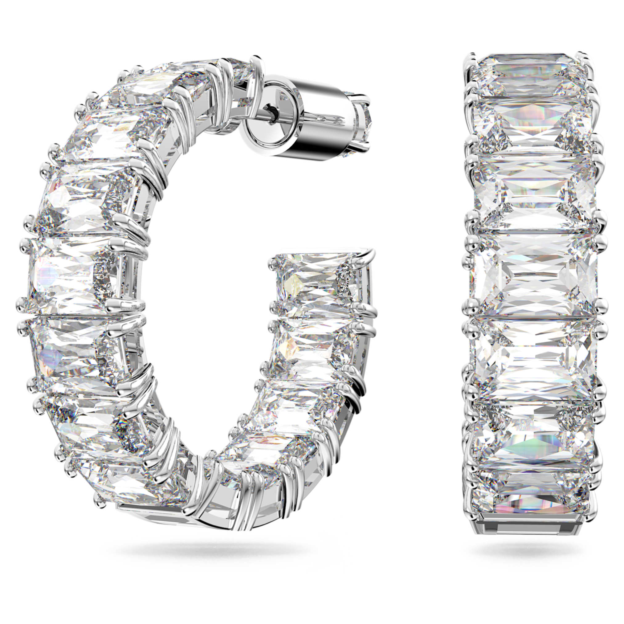 Swarovski Matrix hoop earrings Octagon cut, White, Rhodium plated