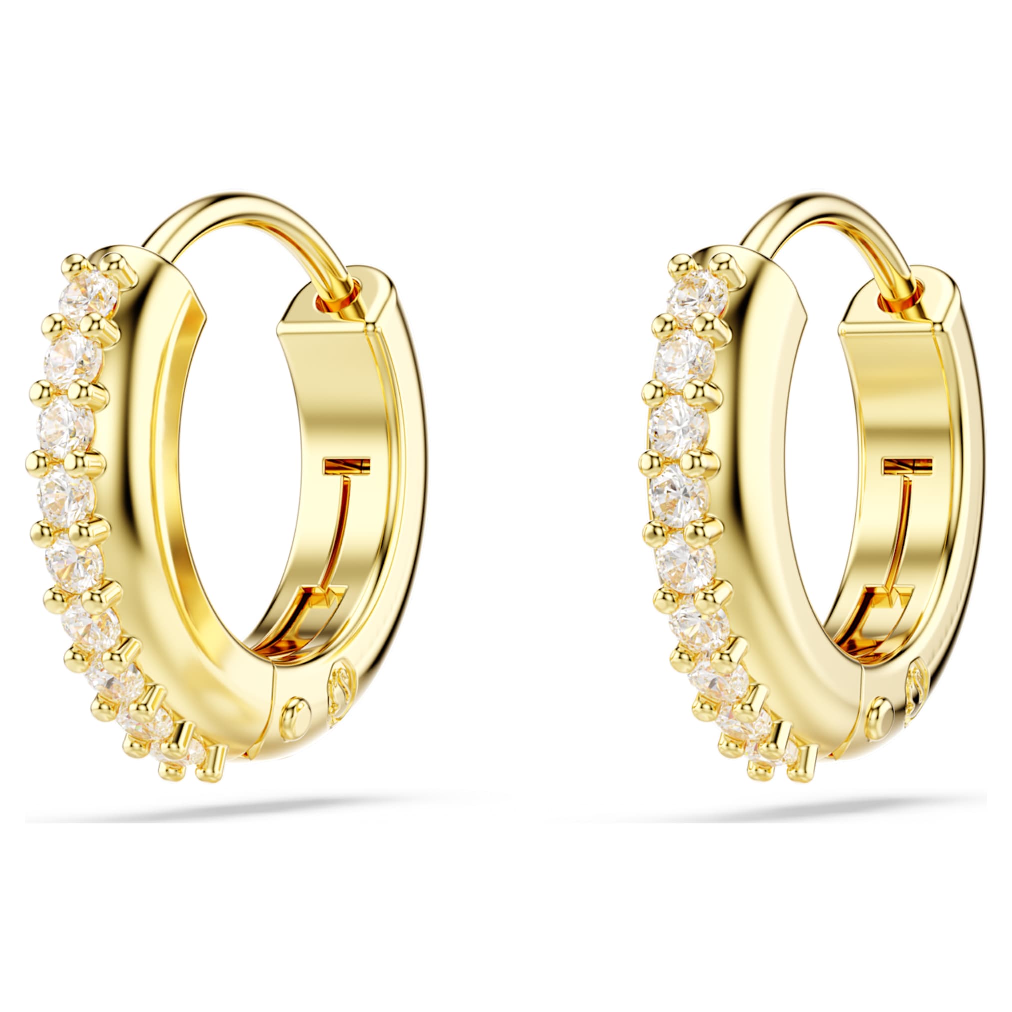 Swarovski Matrix hoop earrings Round cut, White, 18K gold finish