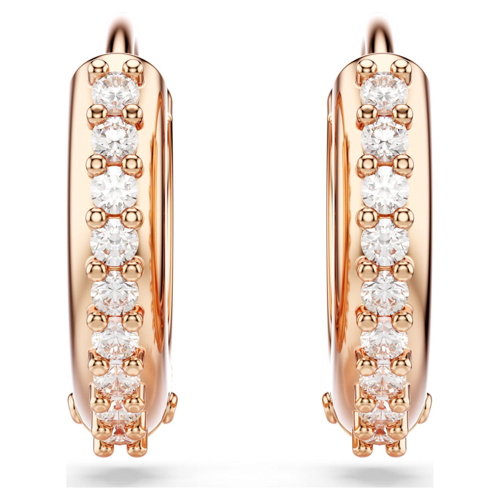 Swarovski Matrix hoop earrings Round cut, White, 18K rose gold finish