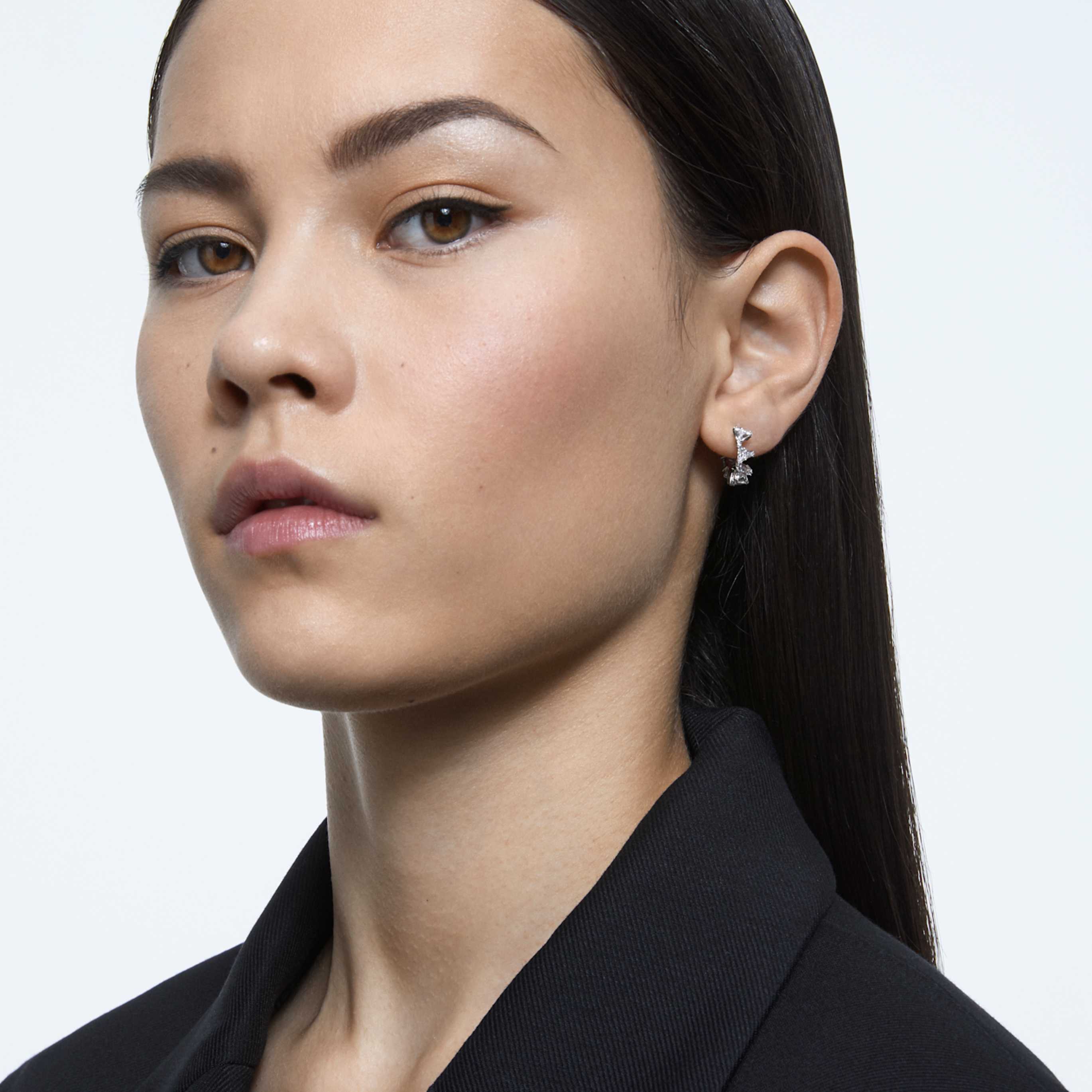 Swarovski Matrix hoop earrings White, Rhodium plated