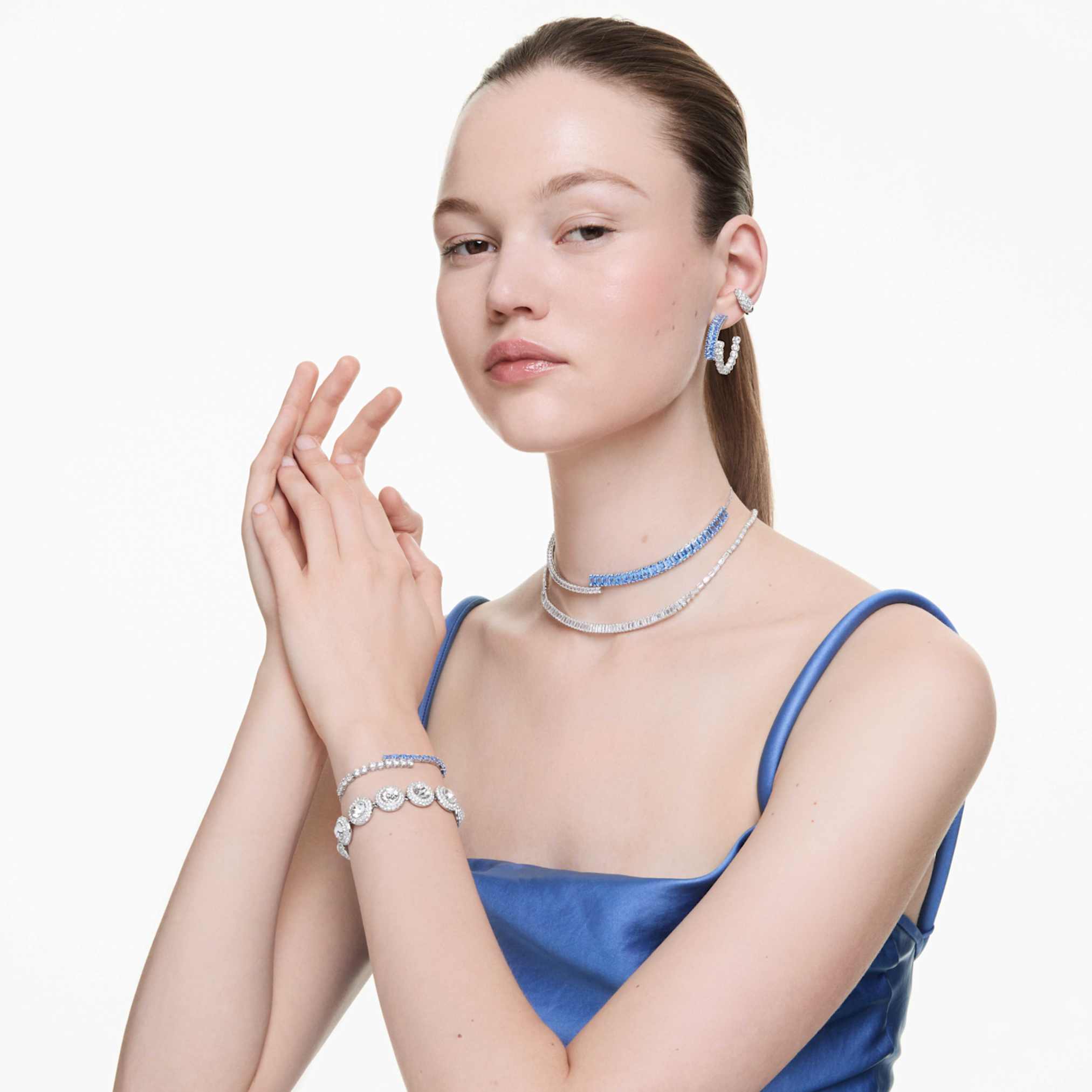 Swarovski Matrix necklace Baguette cut, White, Rhodium plated