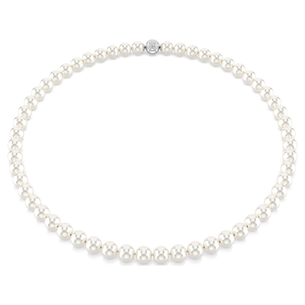 Swarovski Matrix necklace Crystal pearl, White, Rhodium plated