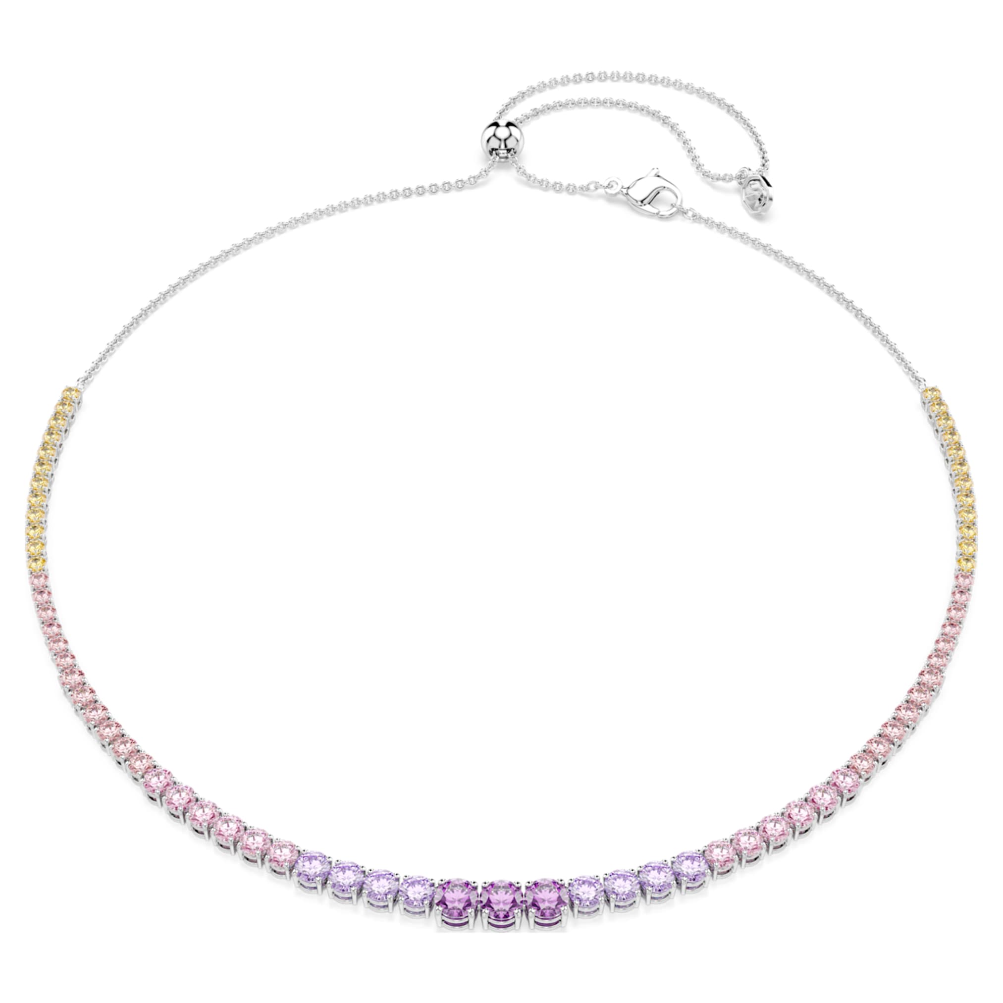 Swarovski Matrix necklace Gradient of round cuts, Multicolored, Rhodium plated