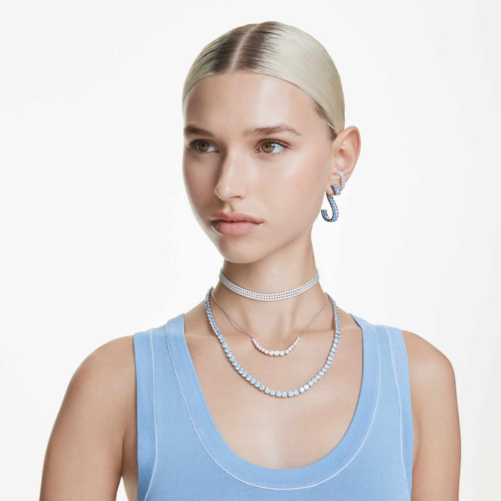 Swarovski Matrix necklace Gradient of round cuts, White, Rhodium plated
