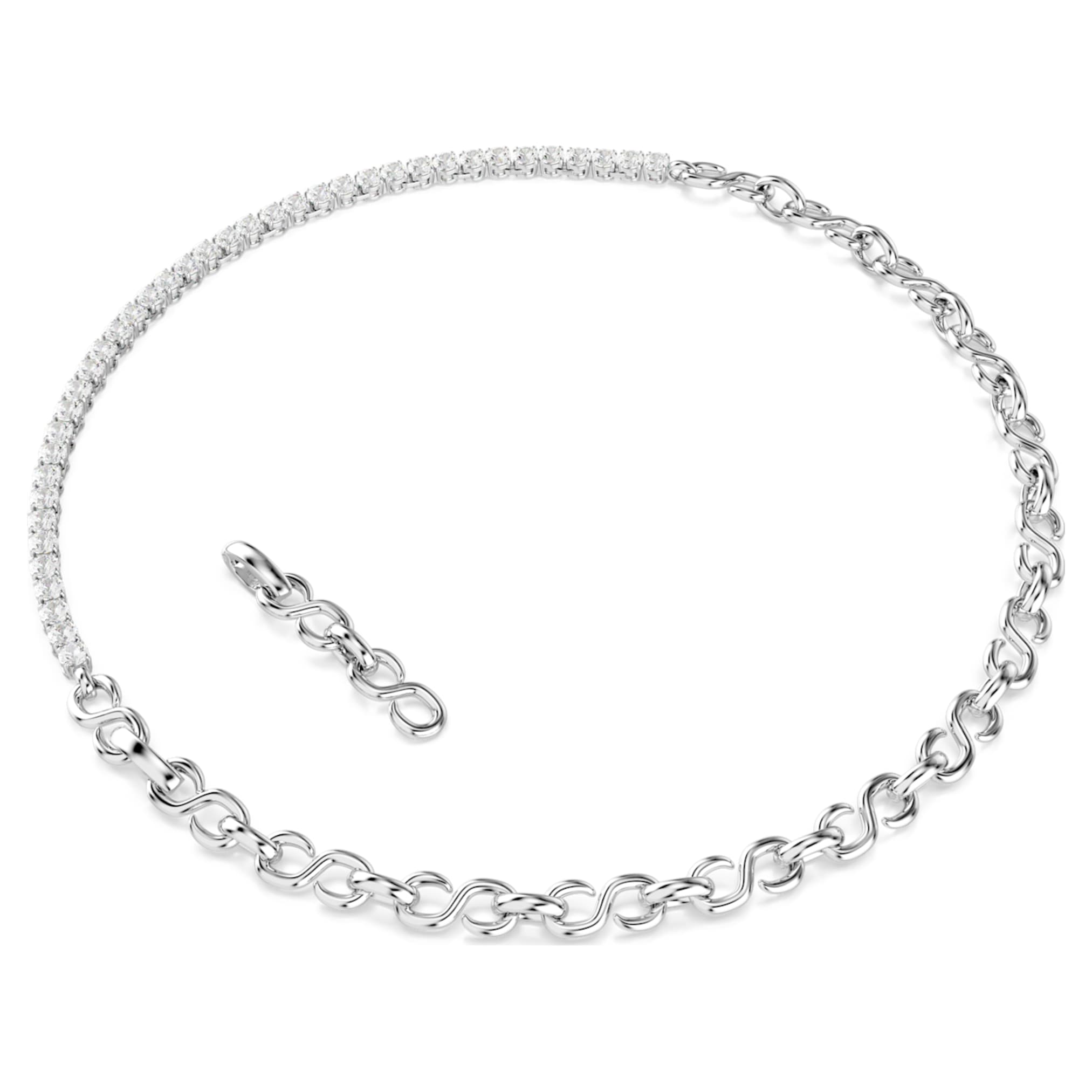 Swarovski Matrix necklace S-shape, Round cut, White, Rhodium plated