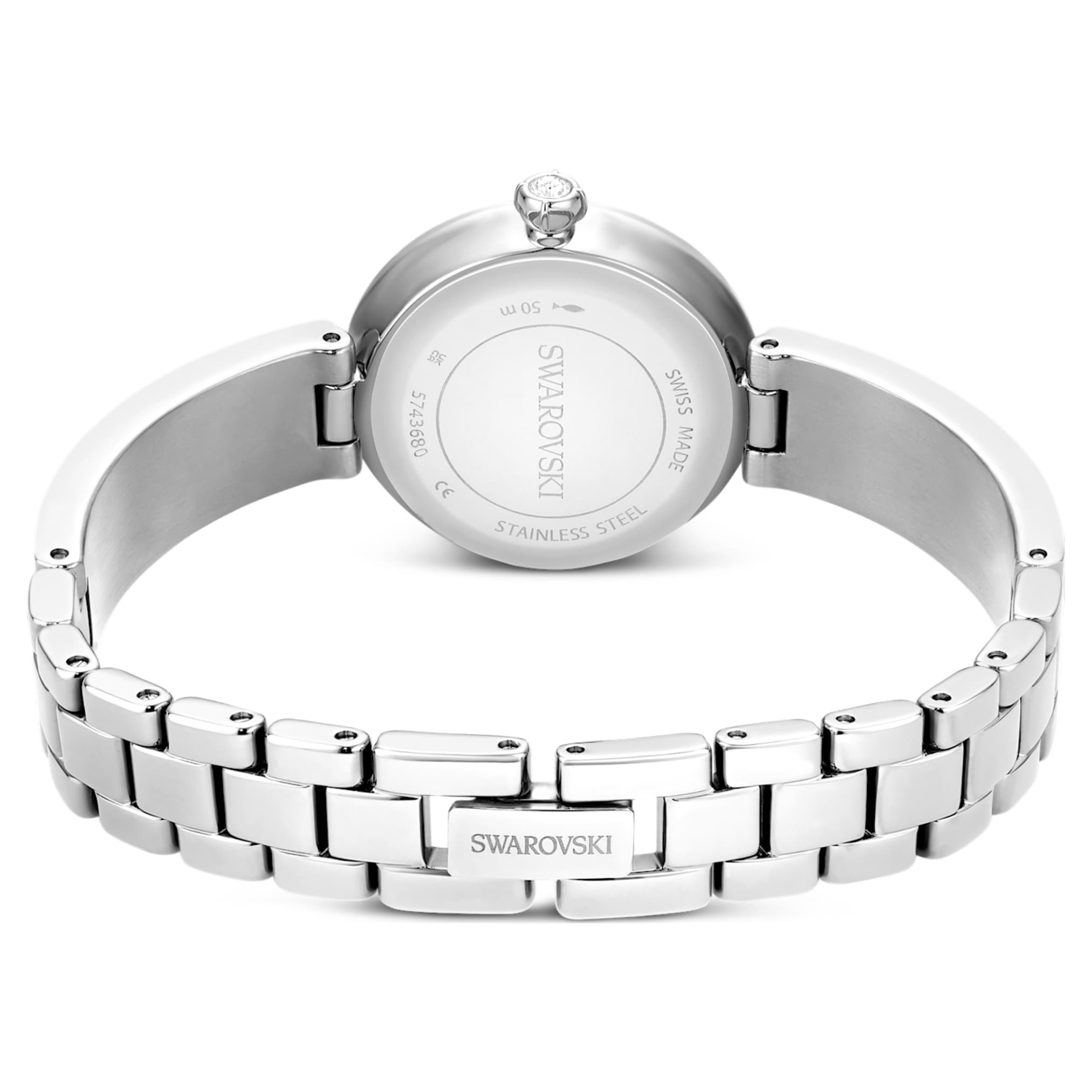 Swarovski Matrix pearl bangle watch Swiss Made, Crystal bracelet, White, Stainless steel