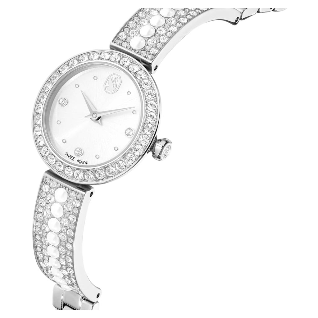 Swarovski Matrix pearl bangle watch Swiss Made, Crystal bracelet, White, Stainless steel