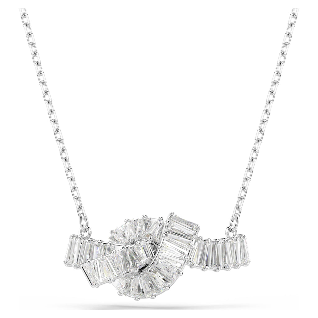 Swarovski Matrix pendant Baguette cut, Knot, White, Rhodium plated