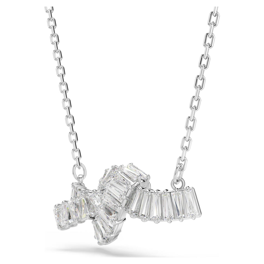 Swarovski Matrix pendant Baguette cut, Knot, White, Rhodium plated