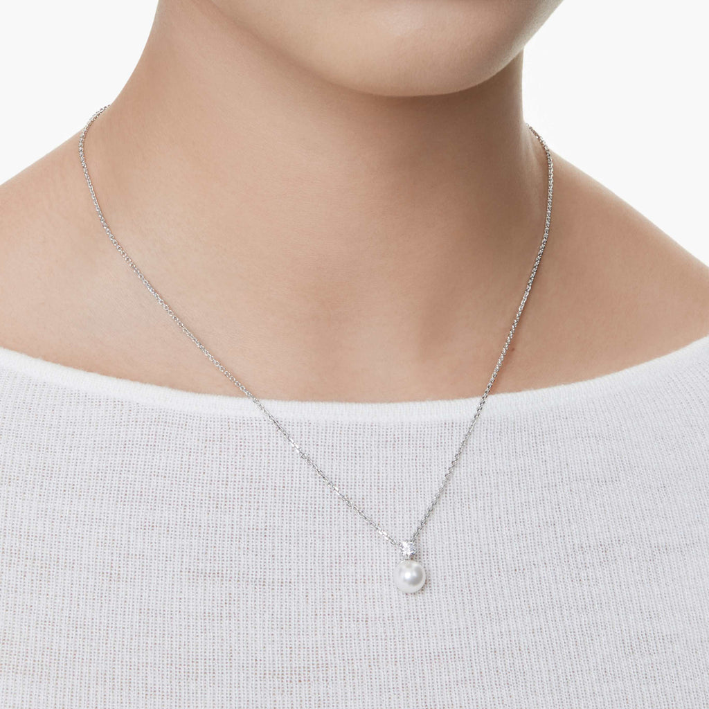 Swarovski Matrix pendant Crystal pearl, Round cut, White, Rhodium plated