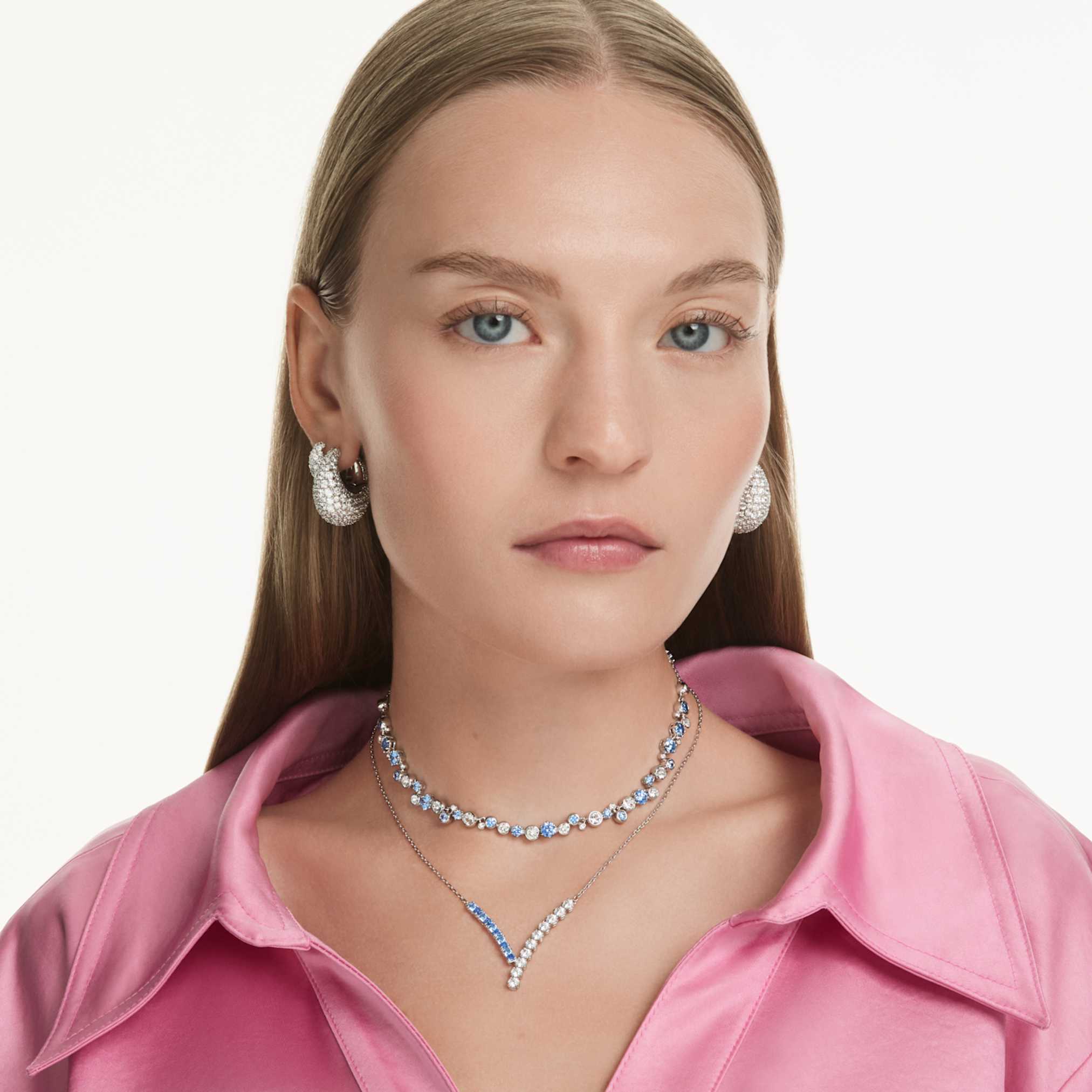 Swarovski Matrix pendant Mixed cuts, Blue, Rhodium plated