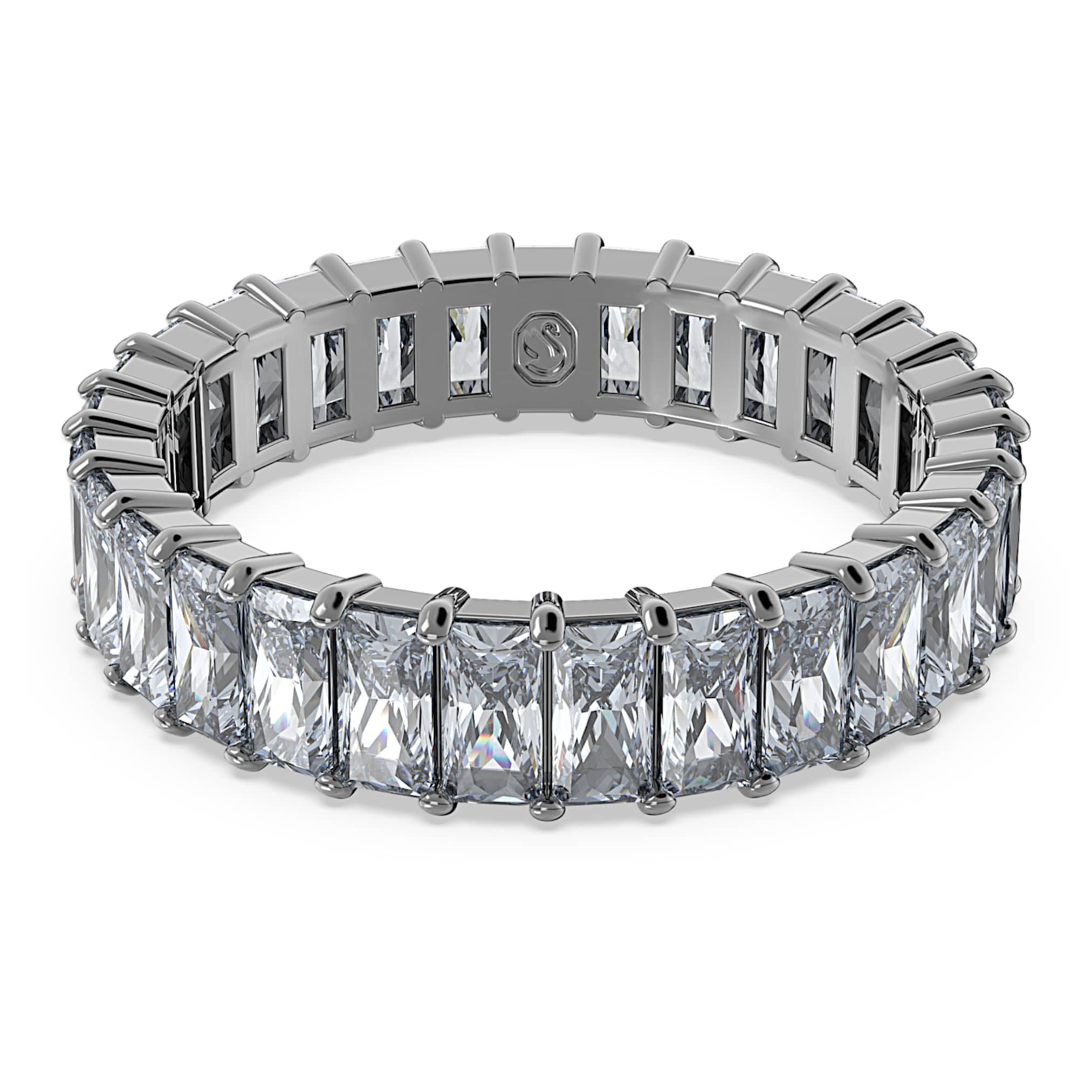 Swarovski Matrix ring Baguette cut, Gray, Ruthenium plated