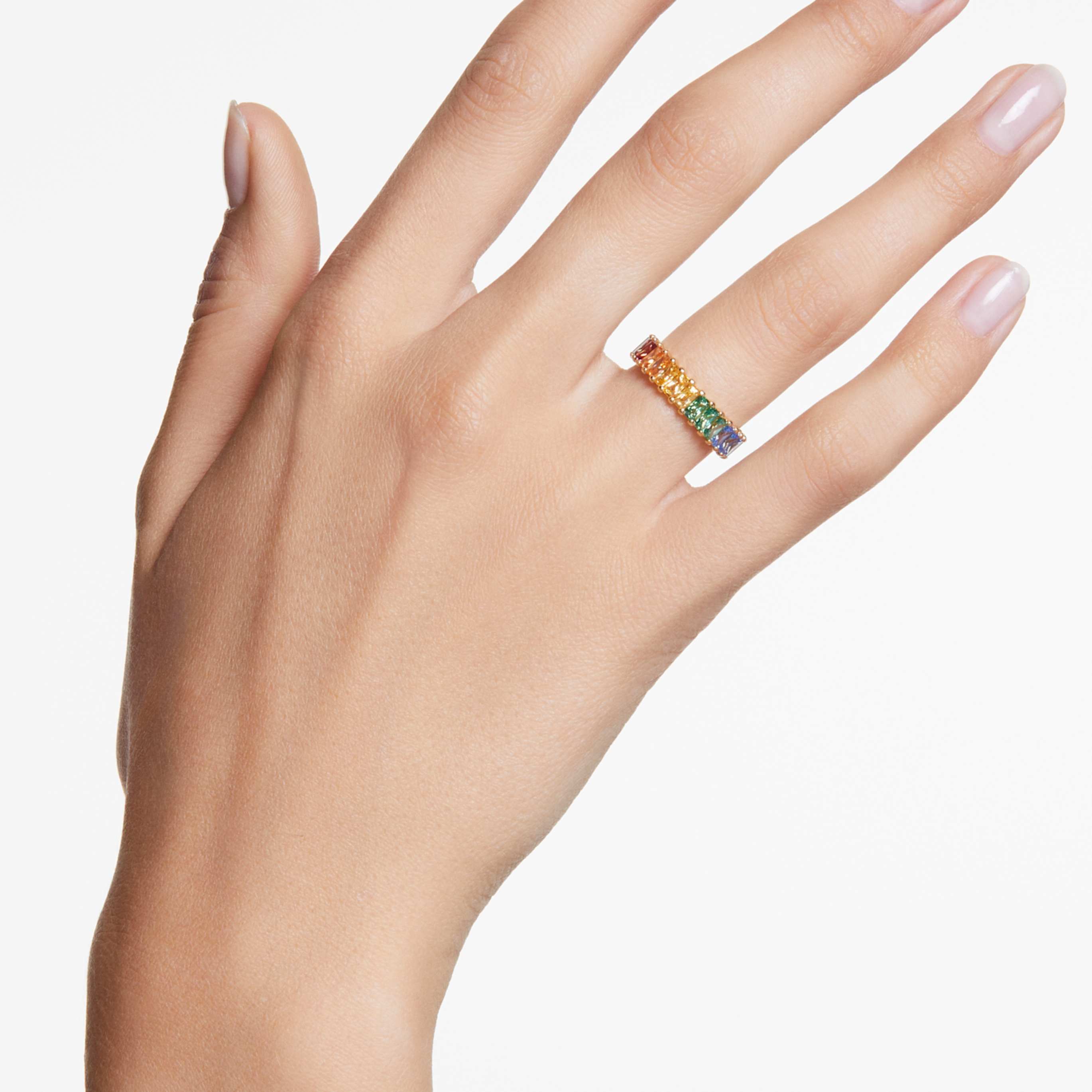 Swarovski Matrix ring Baguette cut, Multicolored, 18K gold finish