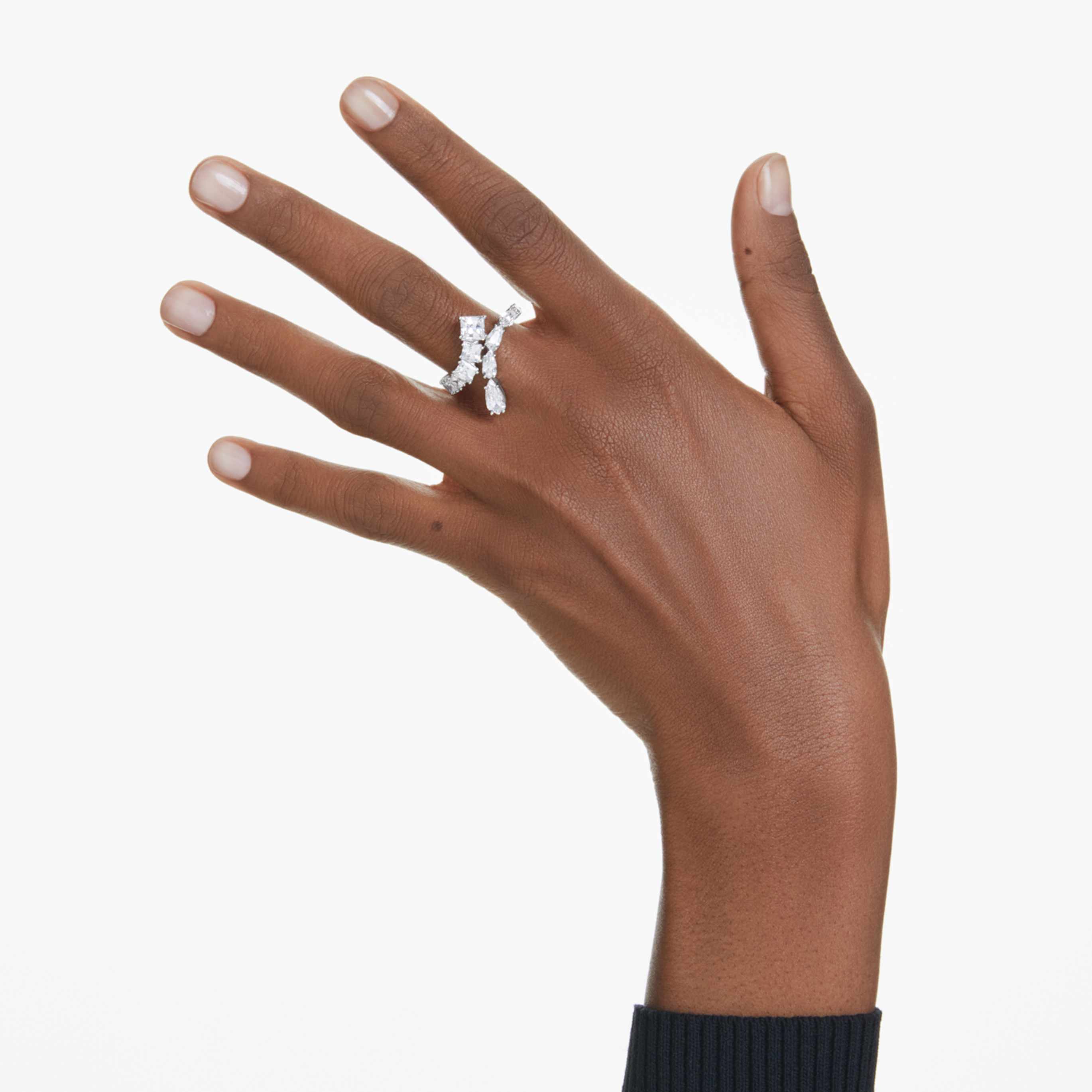Swarovski Matrix ring Mixed cuts, White, Rhodium plated