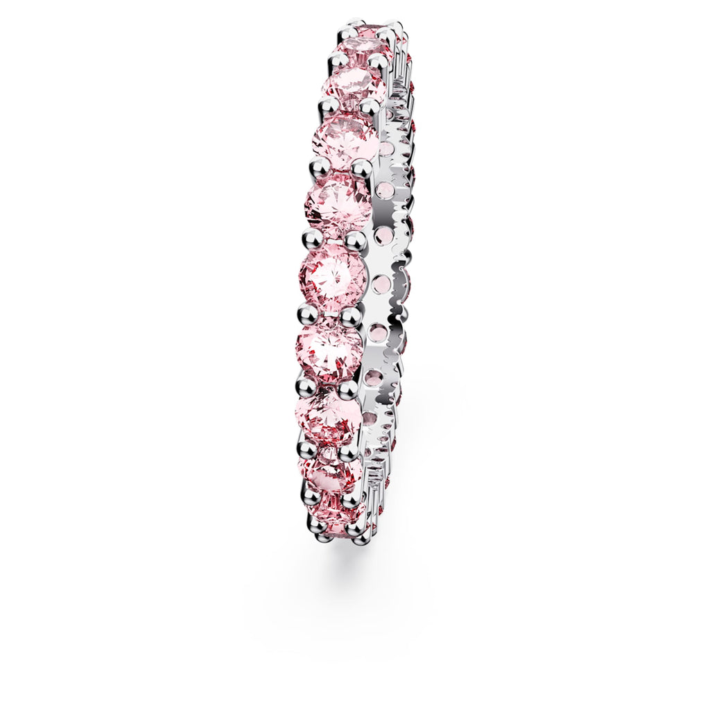 Swarovski Matrix ring Round cut, Pink, Rhodium plated