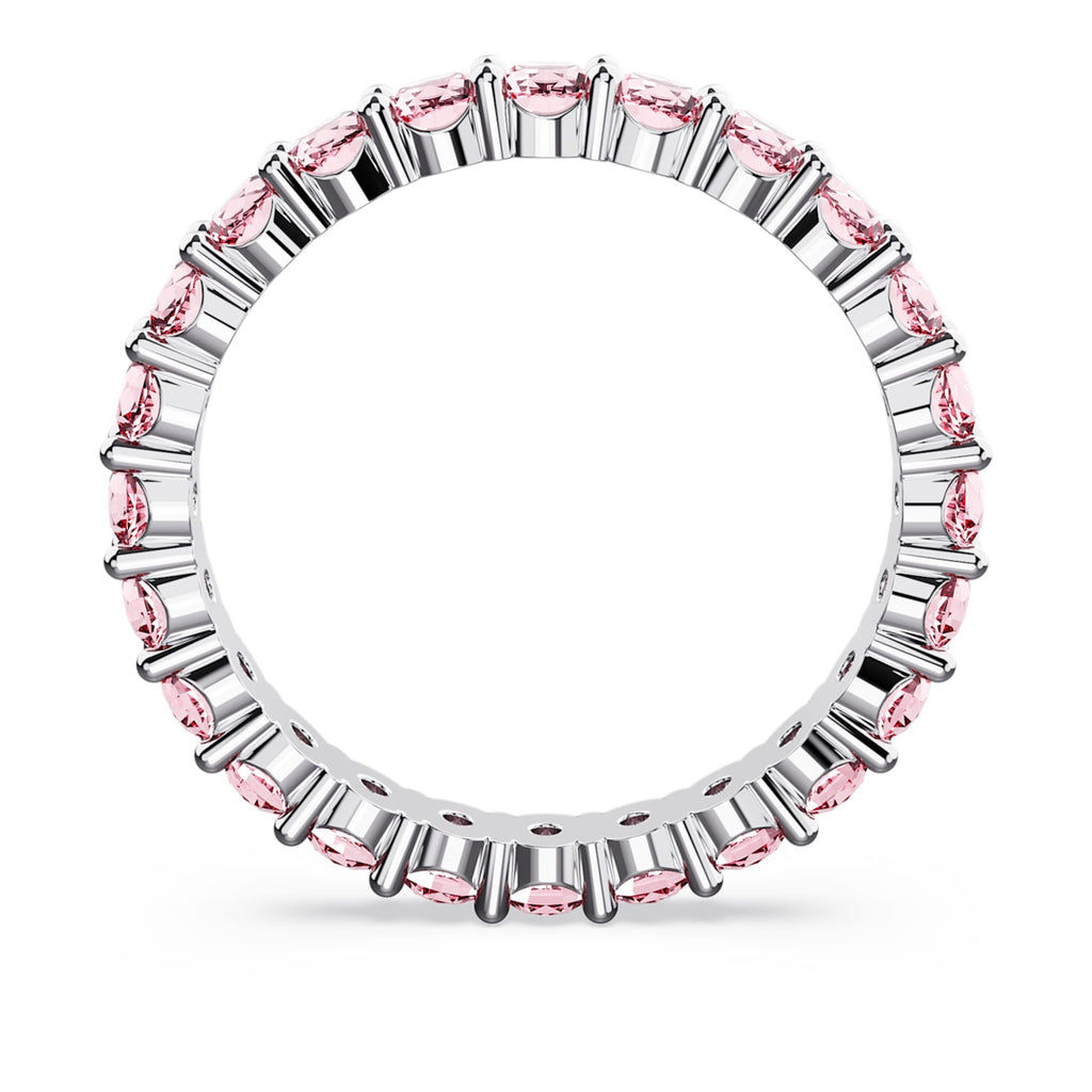 Swarovski Matrix ring Round cut, Pink, Rhodium plated
