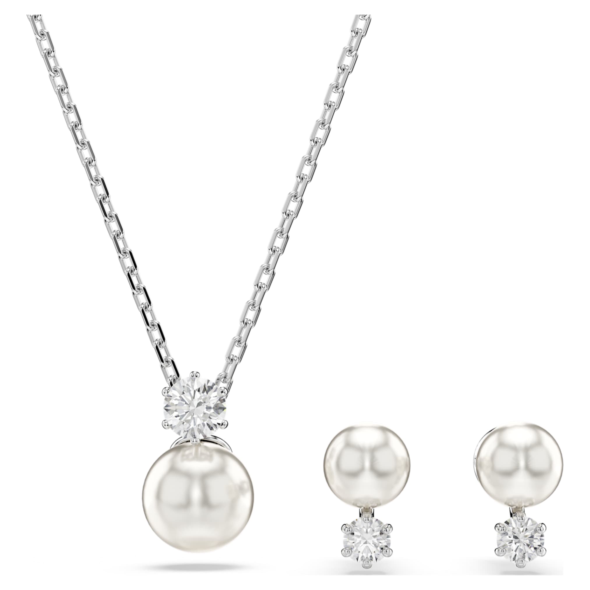Swarovski Matrix set Crystal pearl, Round cut, White, Rhodium plated