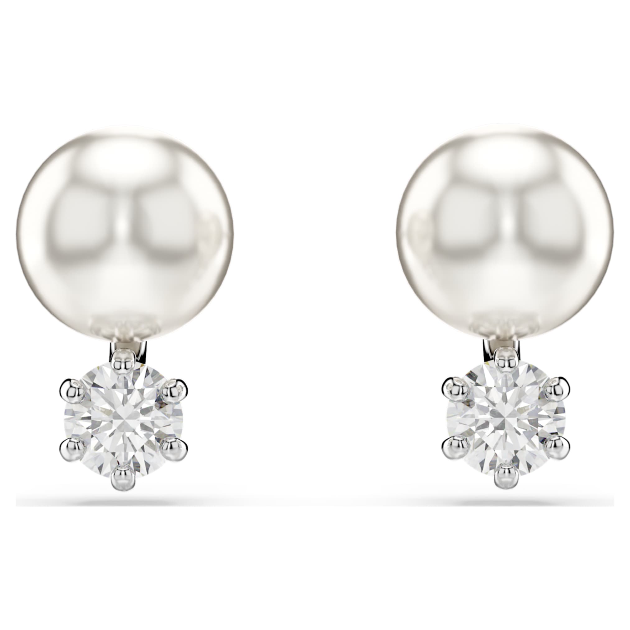 Swarovski Matrix stud earrings Crystal pearl, Round cut, White, Rhodium plated