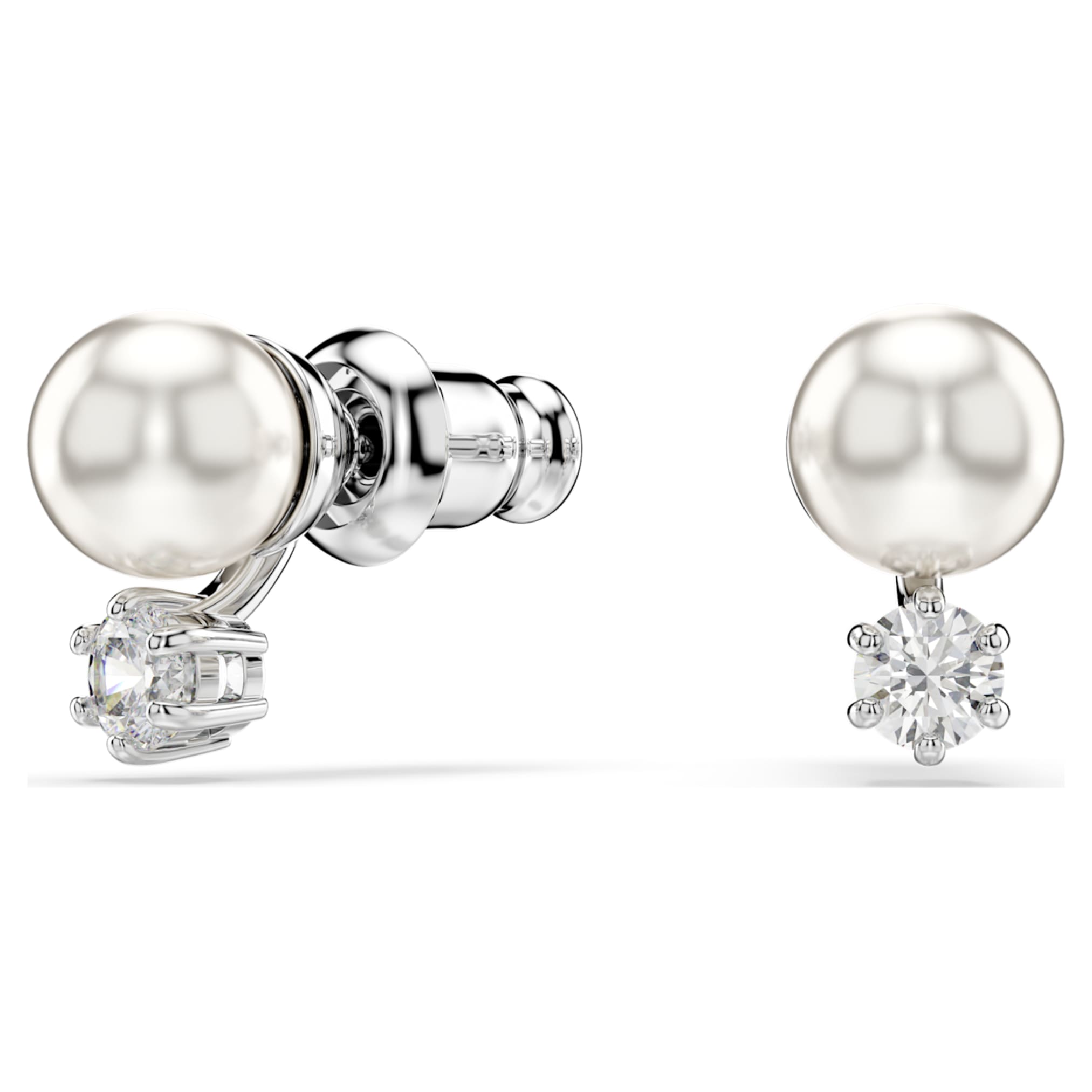 Swarovski Matrix stud earrings Crystal pearl, Round cut, White, Rhodium plated