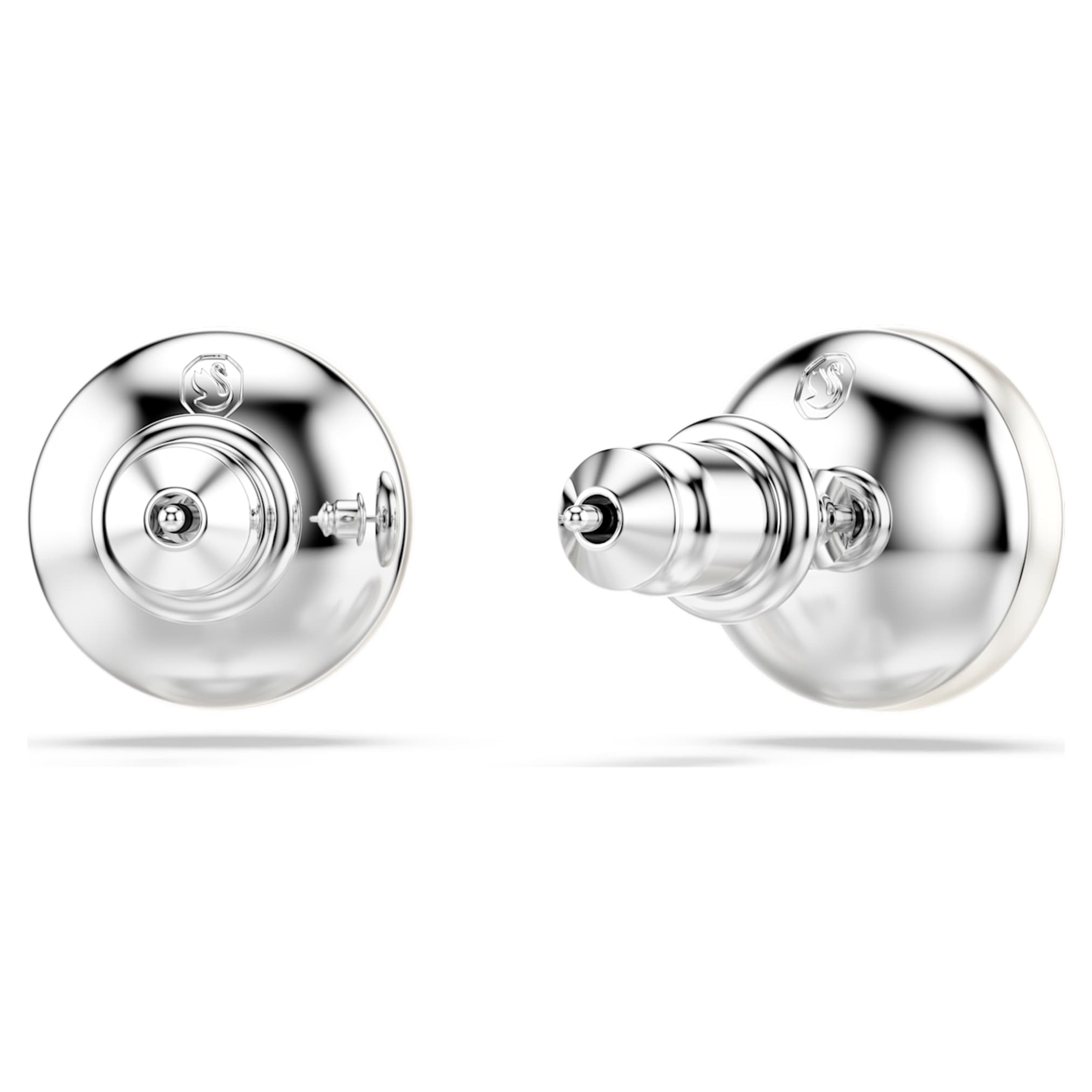 Swarovski Matrix stud earrings Crystal pearl, White, Rhodium plated