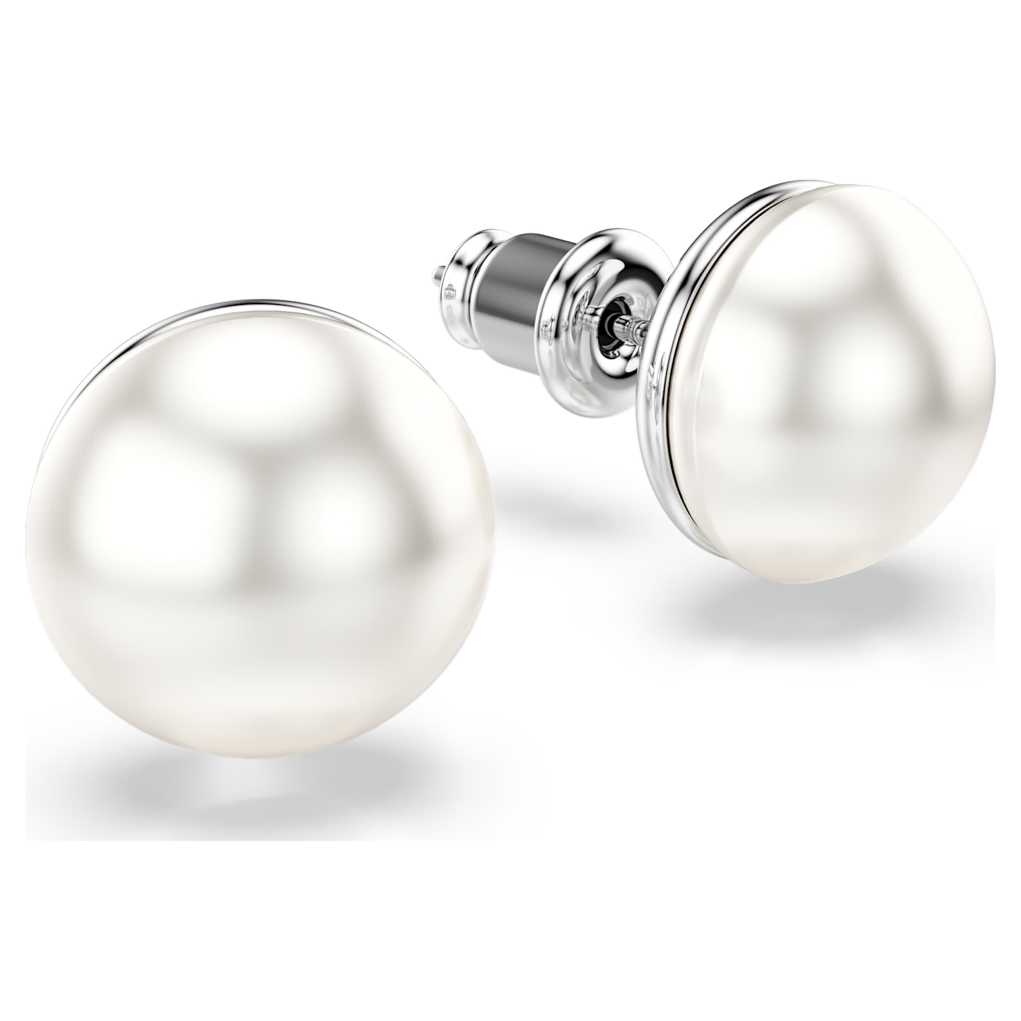 Swarovski Matrix stud earrings Crystal pearl, White, Rhodium plated