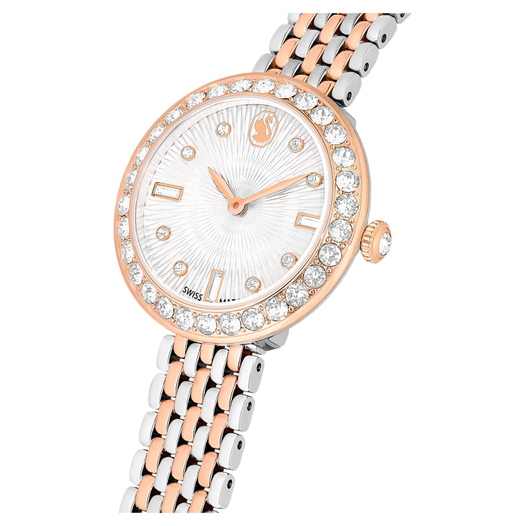 Swarovski Matrix tennis 7-link watch Swiss Made, Metal bracelet, Rose gold tone, Mixed metal finish