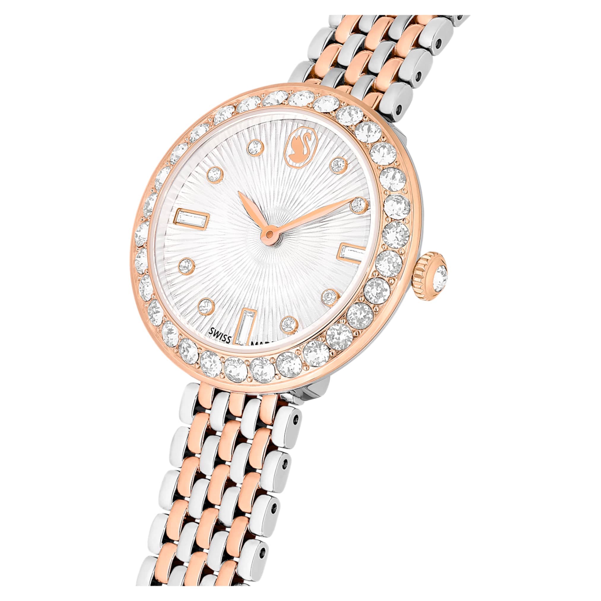 Swarovski Matrix tennis 7-link watch Swiss Made, Metal bracelet, Rose gold tone, Mixed metal finish